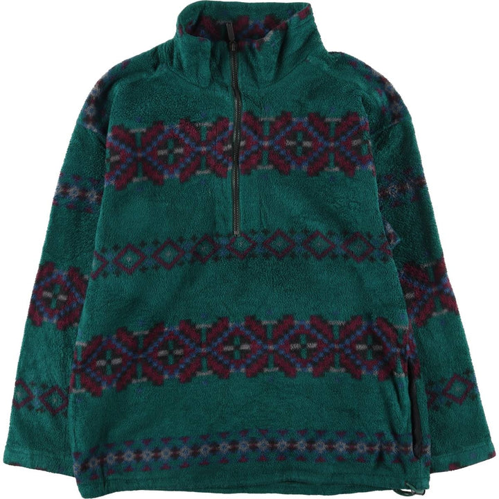 Eddie Bauer all-over print half-zip fleece pullover, made in the USA, men's size small polyester green type Vintage Second Hand