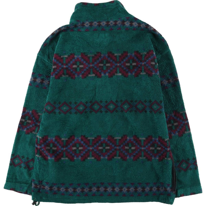 Eddie Bauer all-over print half-zip fleece pullover, made in the USA, men's size small polyester green type Vintage Second Hand