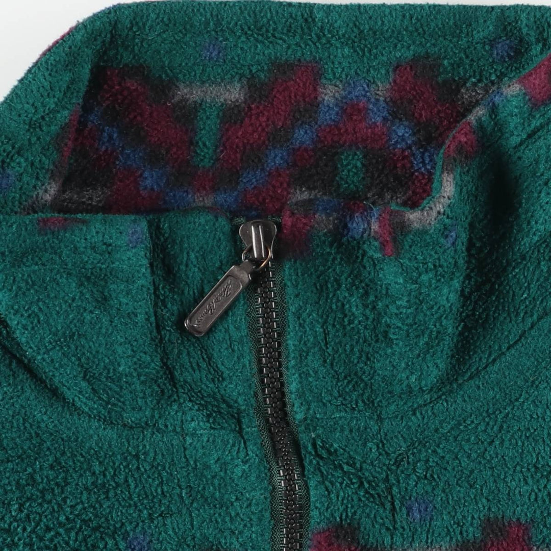 Eddie Bauer all-over print half-zip fleece pullover, made in the USA, men's size small polyester green type Vintage Second Hand