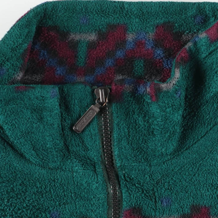 Eddie Bauer all-over print half-zip fleece pullover, made in the USA, men's size small polyester green type Vintage Second Hand