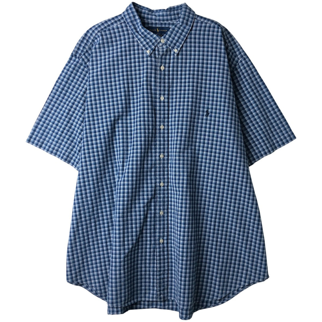 Ralph Lauren Indigo Oxford Check Shirt, Men's Oversized Short Sleeve Button-Down Shirt, Size XXXL cotton blue type Vintage Second Hand