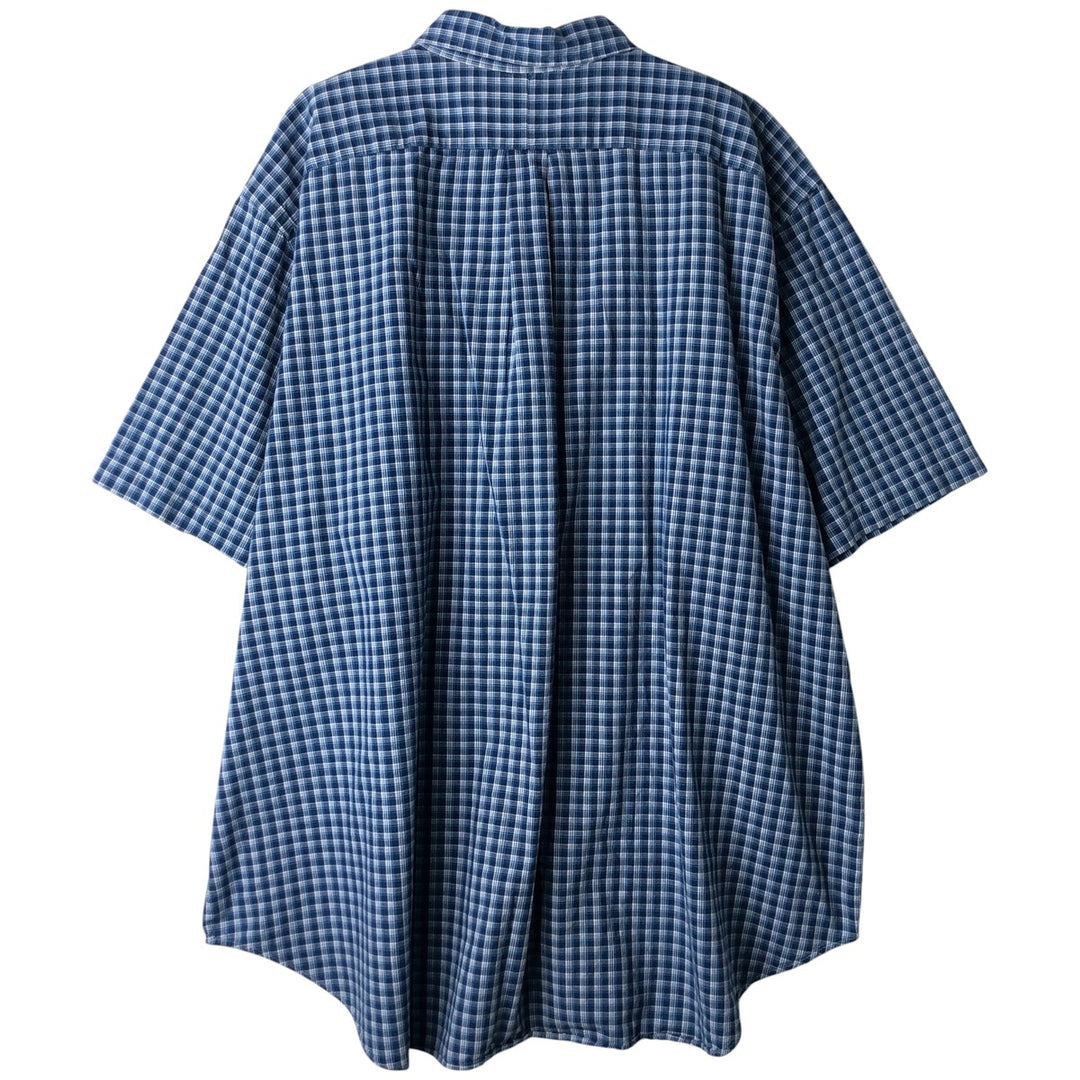 Ralph Lauren Indigo Oxford Check Shirt, Men's Oversized Short Sleeve Button-Down Shirt, Size XXXL cotton blue type Vintage Second Hand