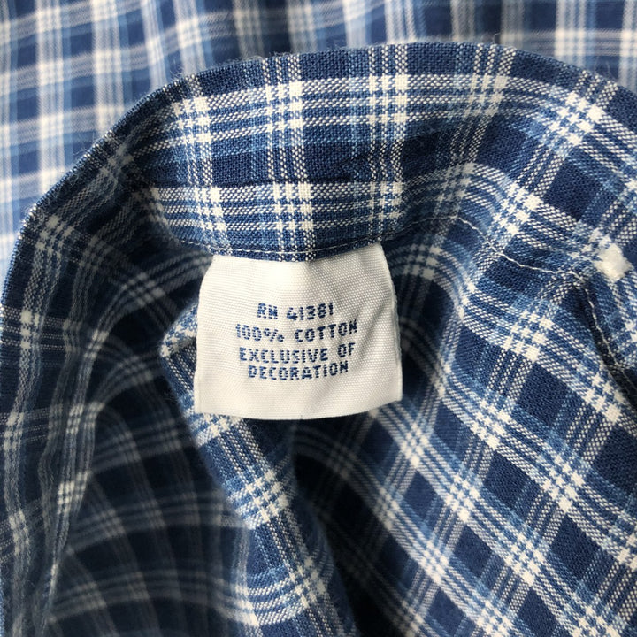 Ralph Lauren Indigo Oxford Check Shirt, Men's Oversized Short Sleeve Button-Down Shirt, Size XXXL cotton blue type Vintage Second Hand
