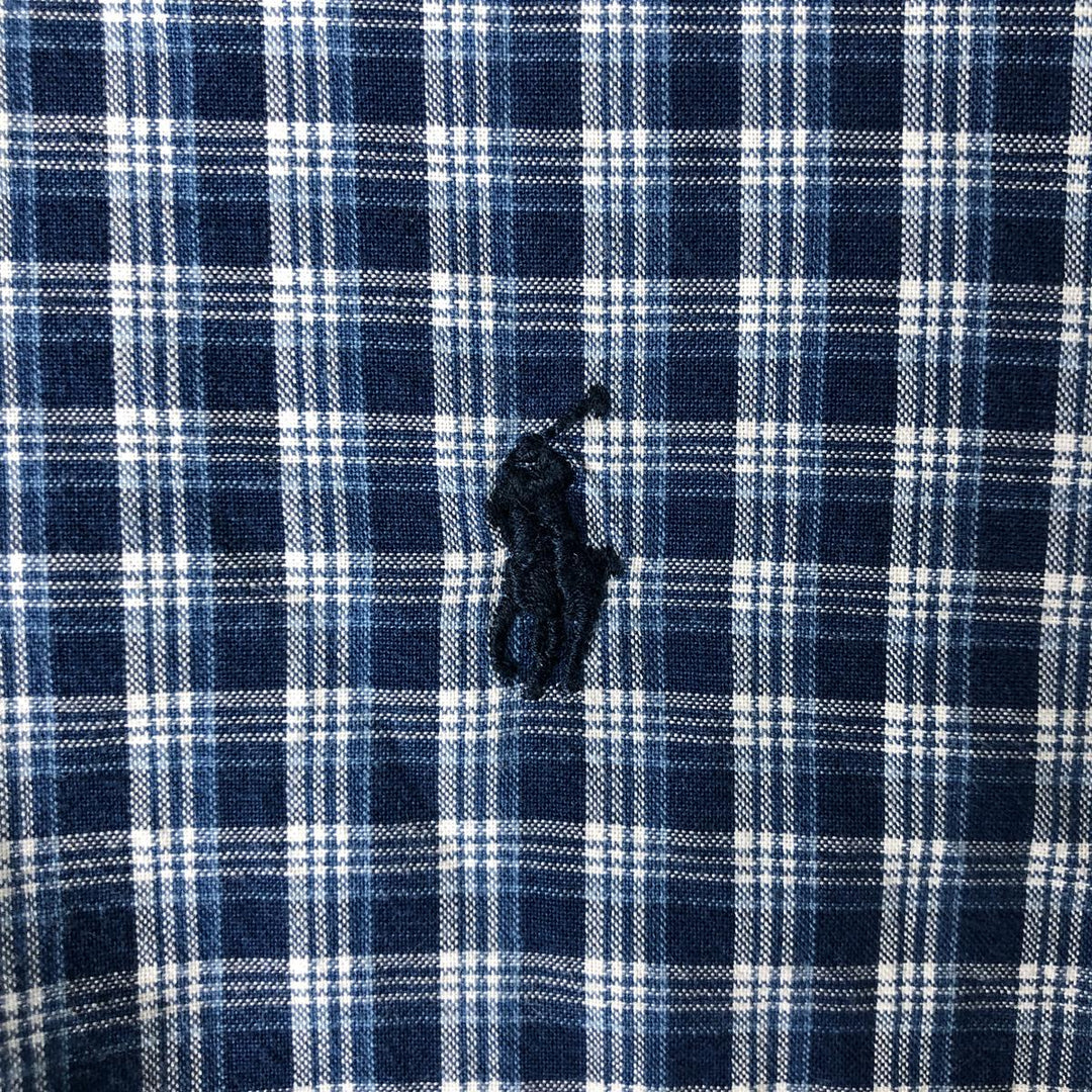 Ralph Lauren Indigo Oxford Check Shirt, Men's Oversized Short Sleeve Button-Down Shirt, Size XXXL cotton blue type Vintage Second Hand