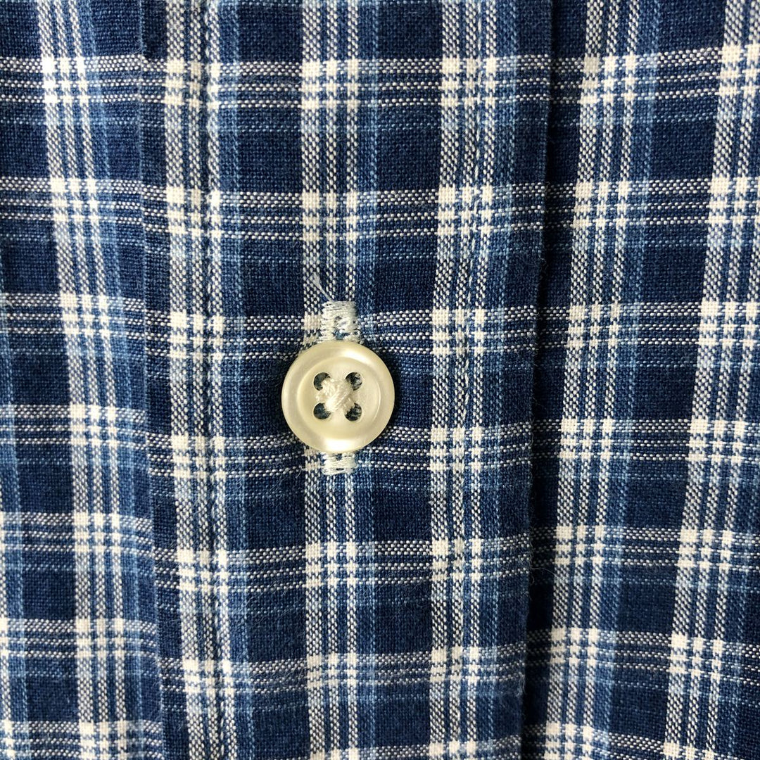 Ralph Lauren Indigo Oxford Check Shirt, Men's Oversized Short Sleeve Button-Down Shirt, Size XXXL cotton blue type Vintage Second Hand