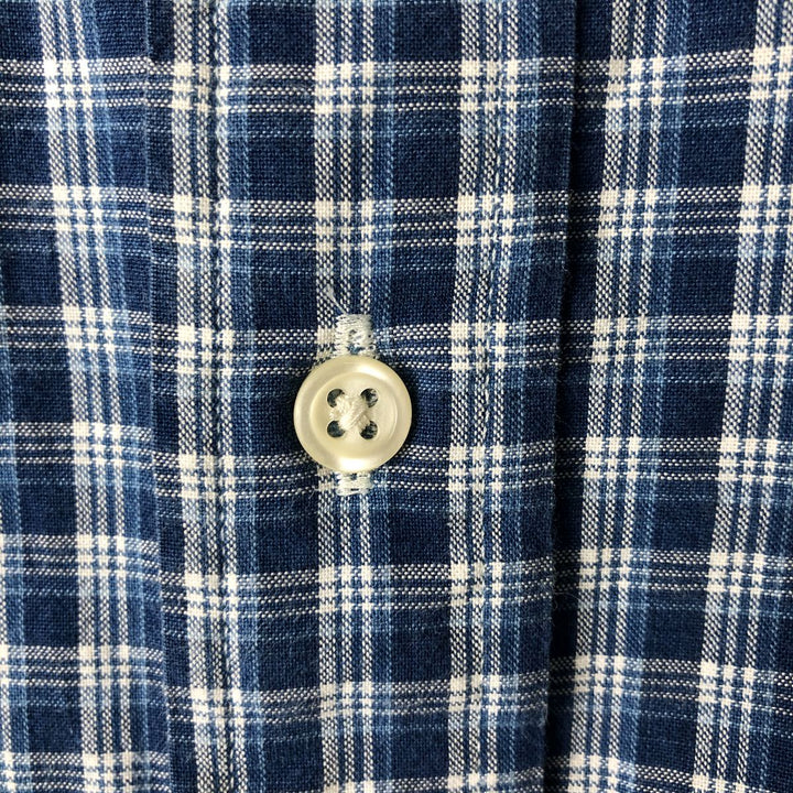 Ralph Lauren Indigo Oxford Check Shirt, Men's Oversized Short Sleeve Button-Down Shirt, Size XXXL cotton blue type Vintage Second Hand