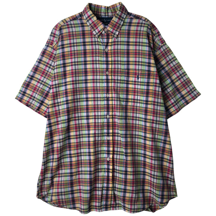 Ralph Lauren BLAKE Madras Check Short Sleeve Button Down Check Shirt Men's XL cotton navy blue type Vintage Second Hand