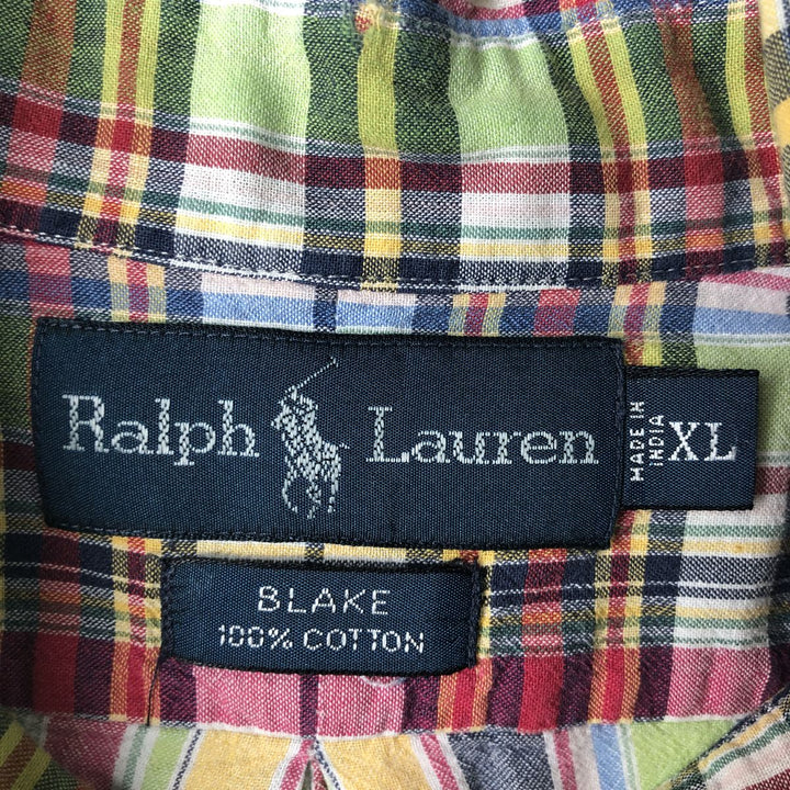 Ralph Lauren BLAKE Madras Check Short Sleeve Button Down Check Shirt Men's XL cotton navy blue type Vintage Second Hand