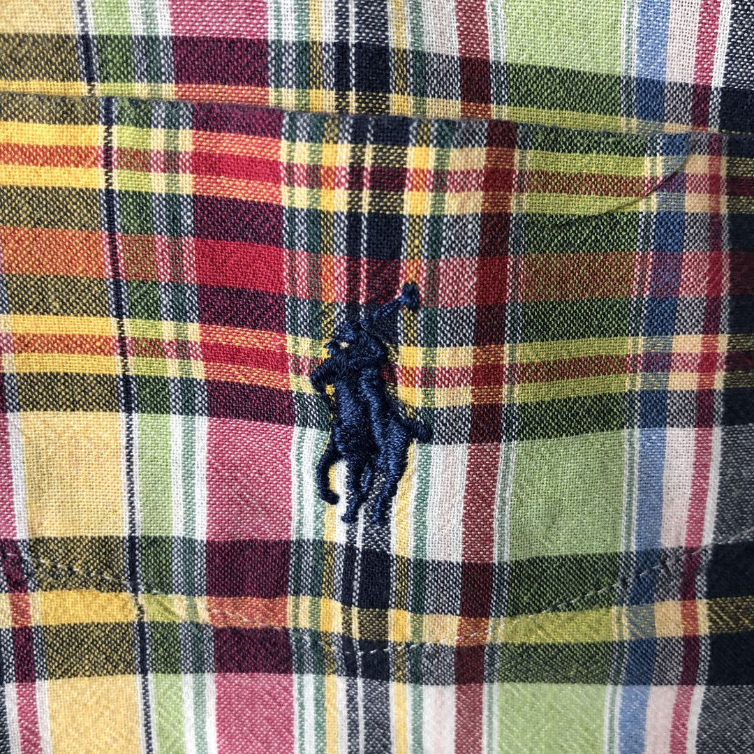 Ralph Lauren BLAKE Madras Check Short Sleeve Button Down Check Shirt Men's XL cotton navy blue type Vintage Second Hand