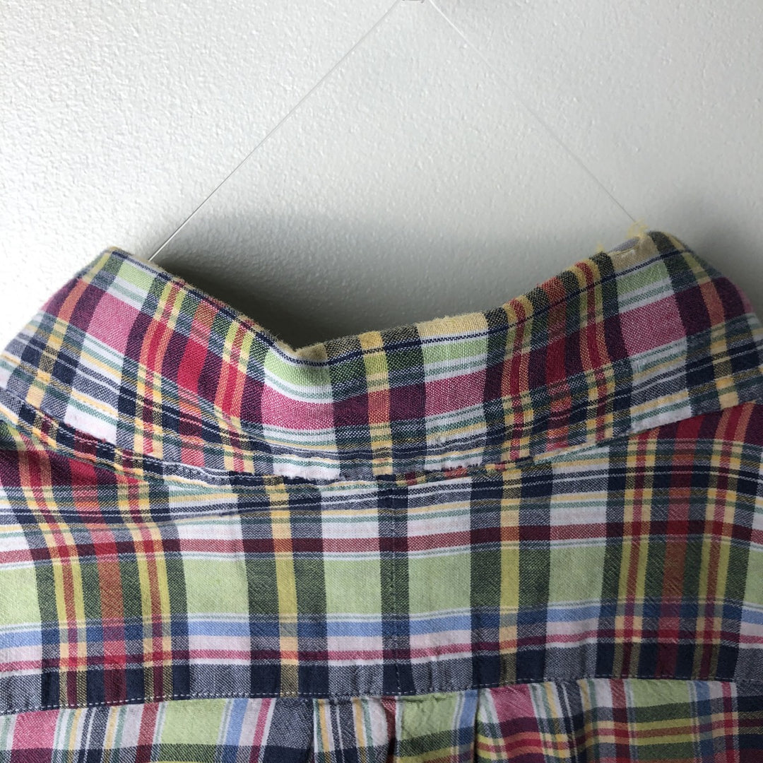 Ralph Lauren BLAKE Madras Check Short Sleeve Button Down Check Shirt Men's XL cotton navy blue type Vintage Second Hand