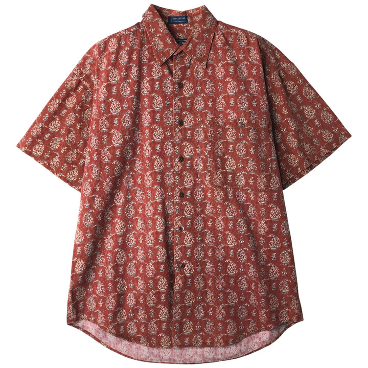 Vintage 1980'S Ralph Lauren CHAPS check shirt, short sleeve, button-down, men's size M. cotton red type reddish brown Vintage Second Hand