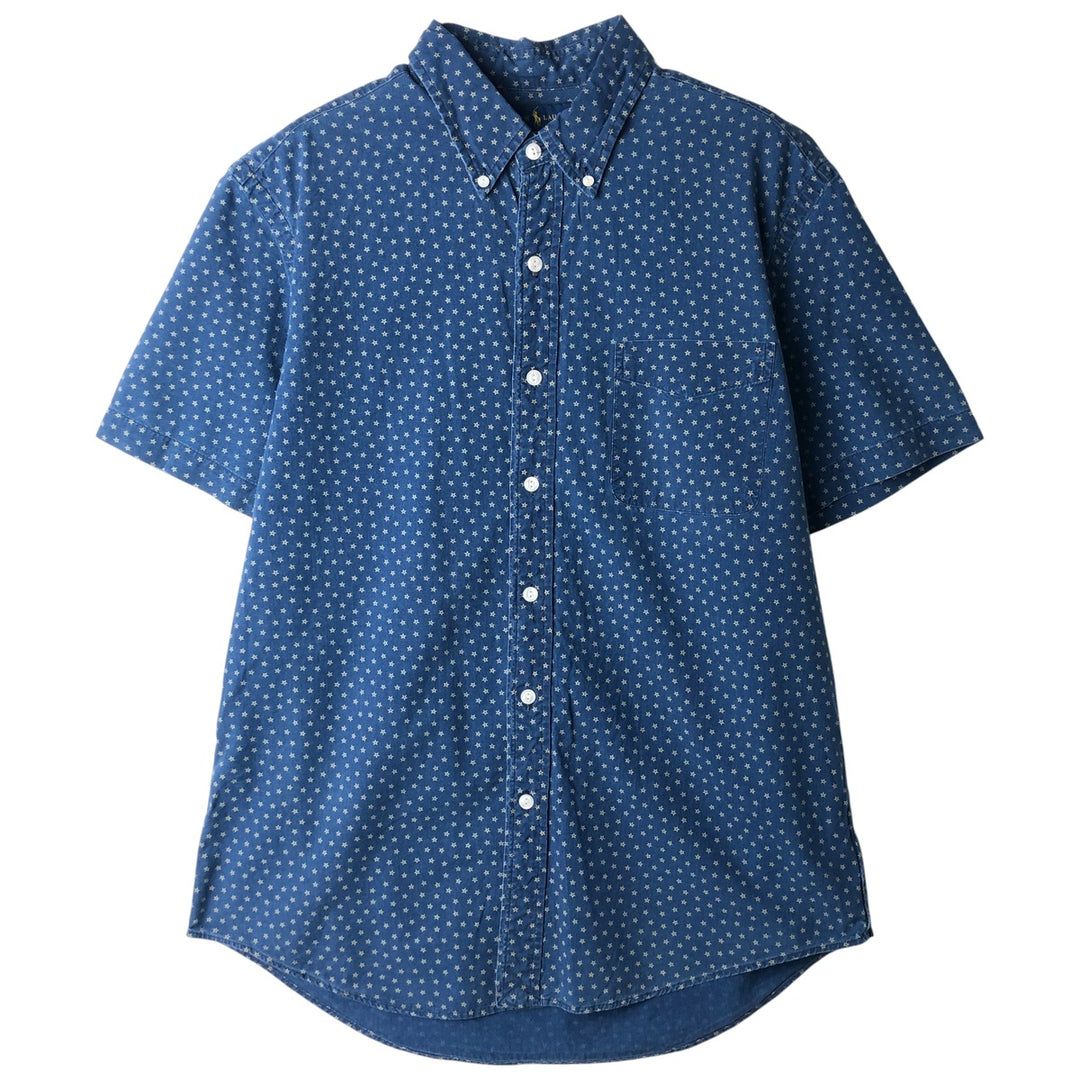 Ralph Lauren Slim Fit Star Print Short Sleeve Button-Down Shirt, Men's Size L cotton navy blue type Vintage Second Hand