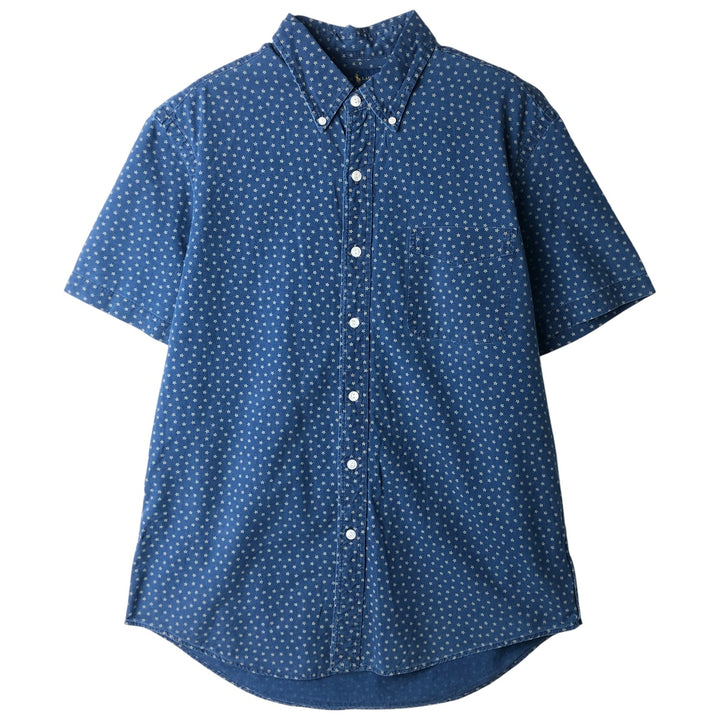 Ralph Lauren Slim Fit Star Print Short Sleeve Button-Down Shirt, Men's Size L cotton navy blue type Vintage Second Hand
