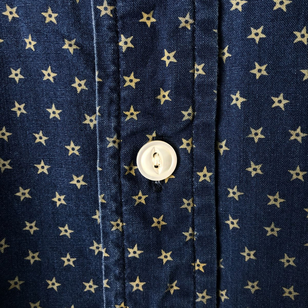 Ralph Lauren Slim Fit Star Print Short Sleeve Button-Down Shirt, Men's Size L cotton navy blue type Vintage Second Hand