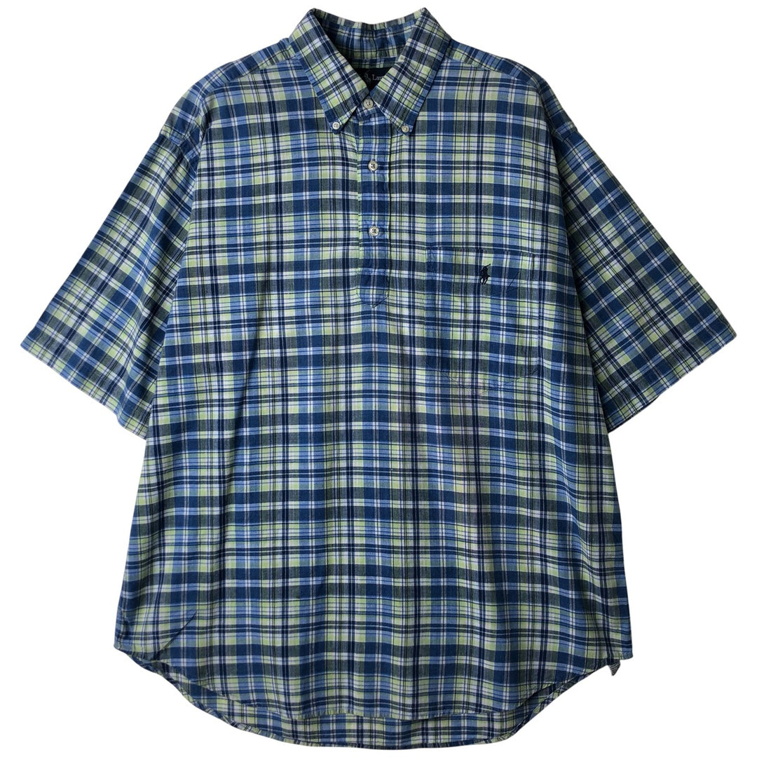 Ralph Lauren PURCELL Madras Check Short Sleeve Button-Down Check Shirt, Men's Size L cotton blue type Vintage Second Hand