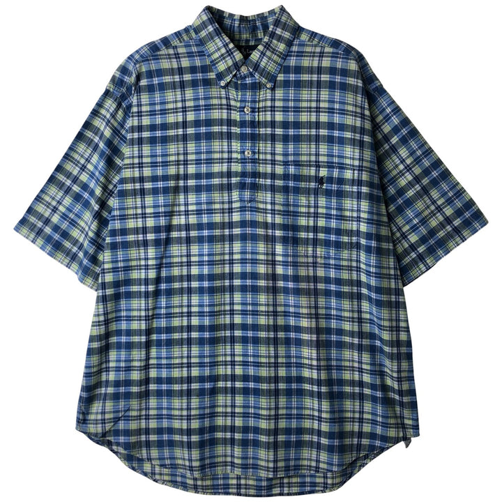 Ralph Lauren PURCELL Madras Check Short Sleeve Button-Down Check Shirt, Men's Size L cotton blue type Vintage Second Hand
