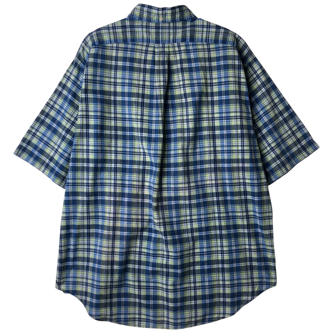 Ralph Lauren PURCELL Madras Check Short Sleeve Button-Down Check Shirt, Men's Size L cotton blue type Vintage Second Hand