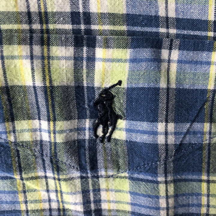 Ralph Lauren PURCELL Madras Check Short Sleeve Button-Down Check Shirt, Men's Size L cotton blue type Vintage Second Hand