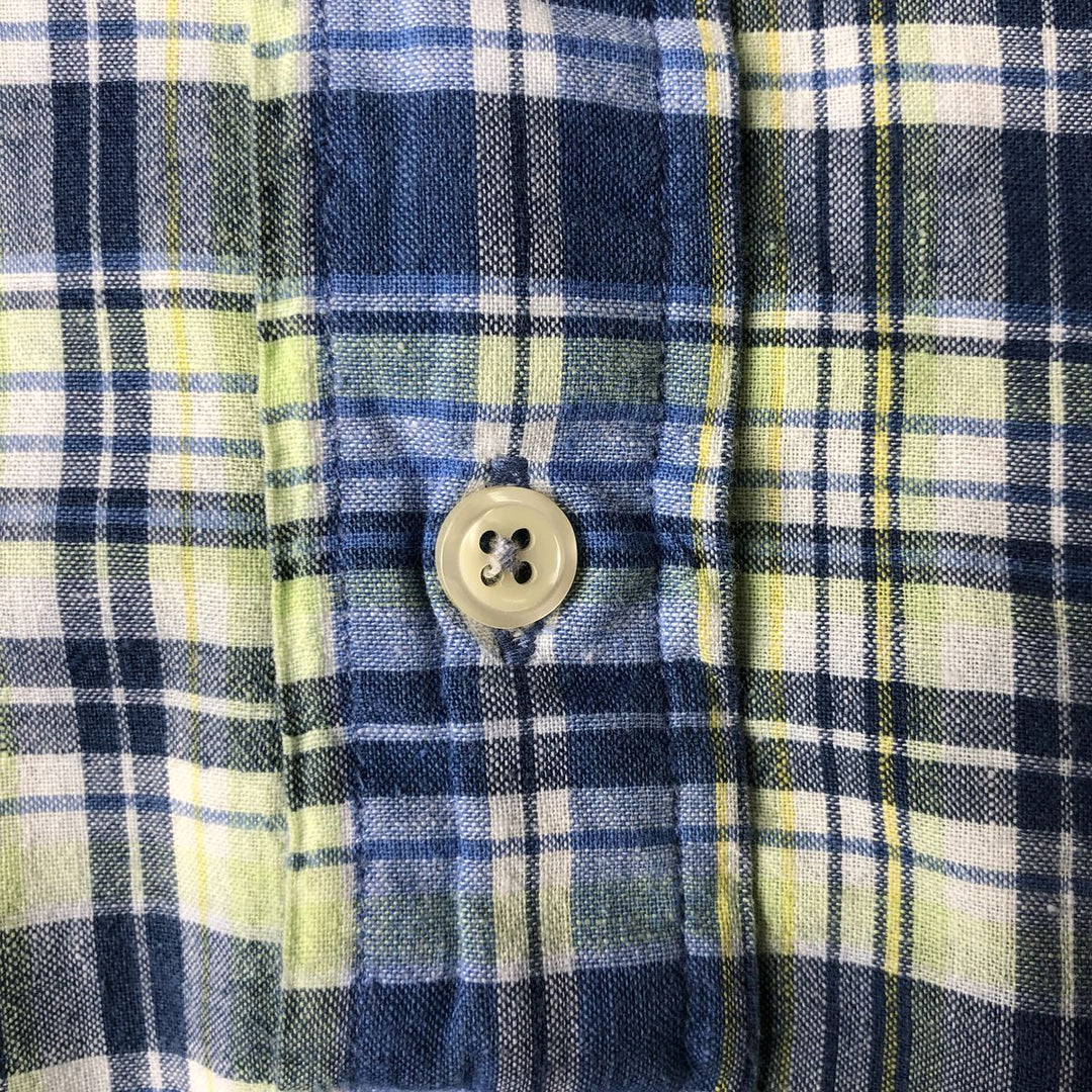 Ralph Lauren PURCELL Madras Check Short Sleeve Button-Down Check Shirt, Men's Size L cotton blue type Vintage Second Hand