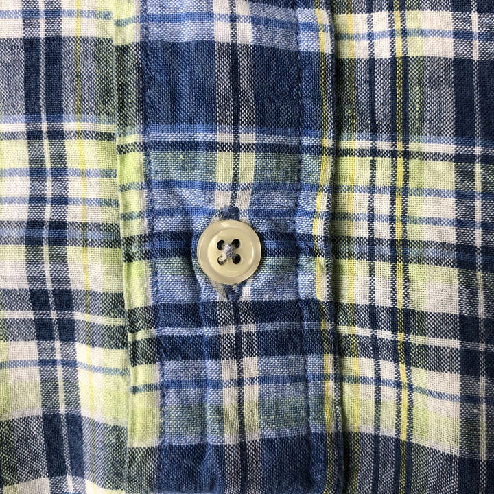 Ralph Lauren PURCELL Madras Check Short Sleeve Button-Down Check Shirt, Men's Size L cotton blue type Vintage Second Hand