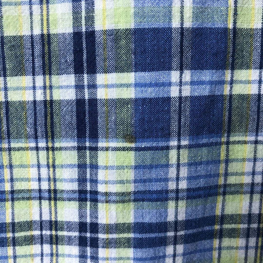 Ralph Lauren PURCELL Madras Check Short Sleeve Button-Down Check Shirt, Men's Size L cotton blue type Vintage Second Hand