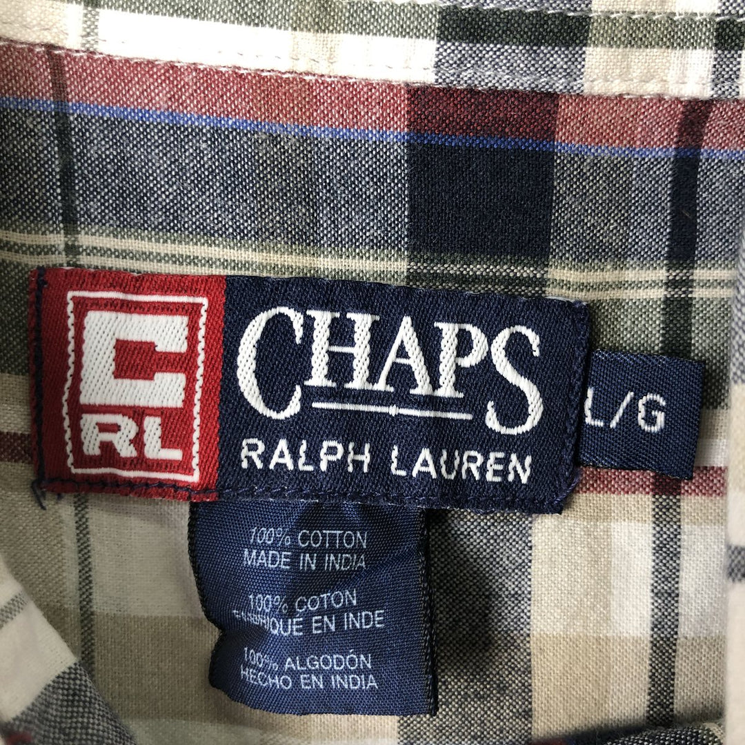 Ralph Lauren CHAPS short sleeve button down check shirt men's size L cotton white type Vintage Second Hand