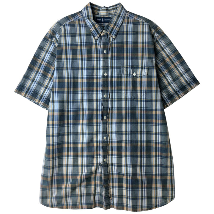 Ralph Lauren short sleeve button down check shirt, men's XL size cotton yellow type Vintage Second Hand