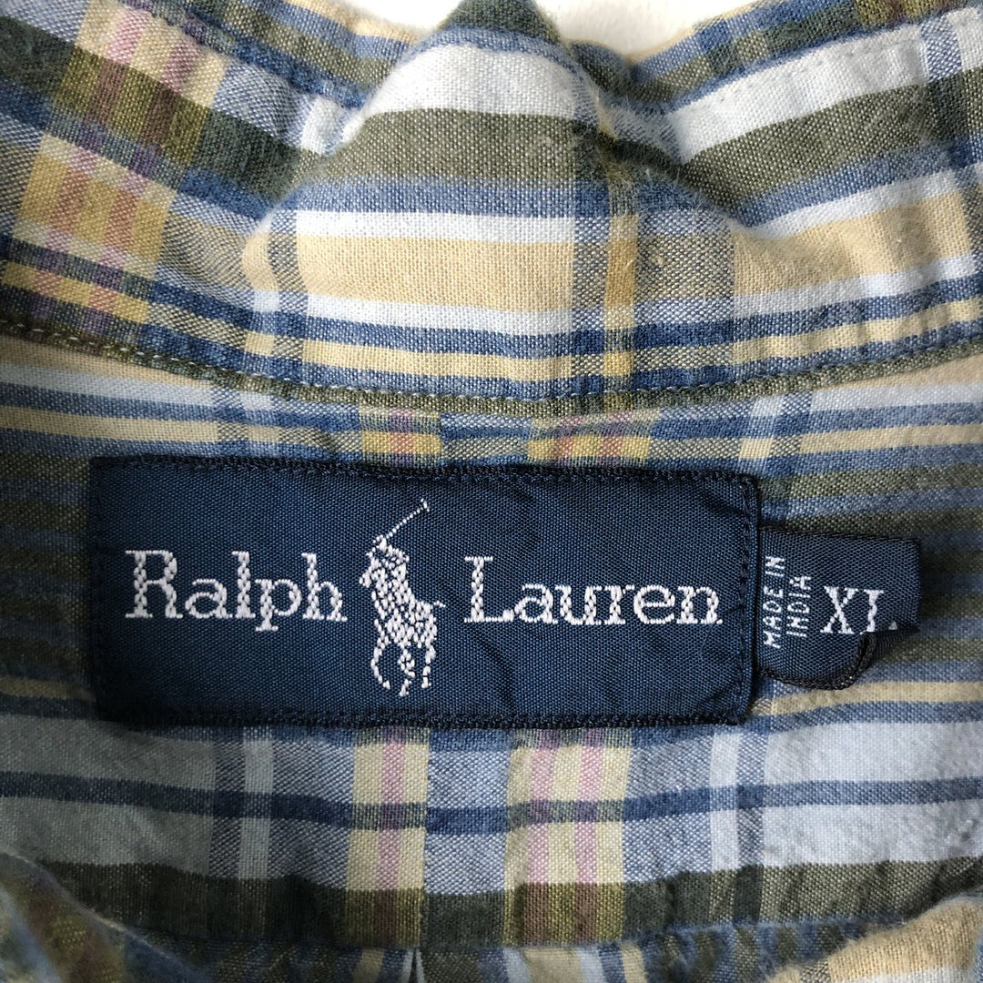 Ralph Lauren short sleeve button down check shirt, men's XL size cotton yellow type Vintage Second Hand