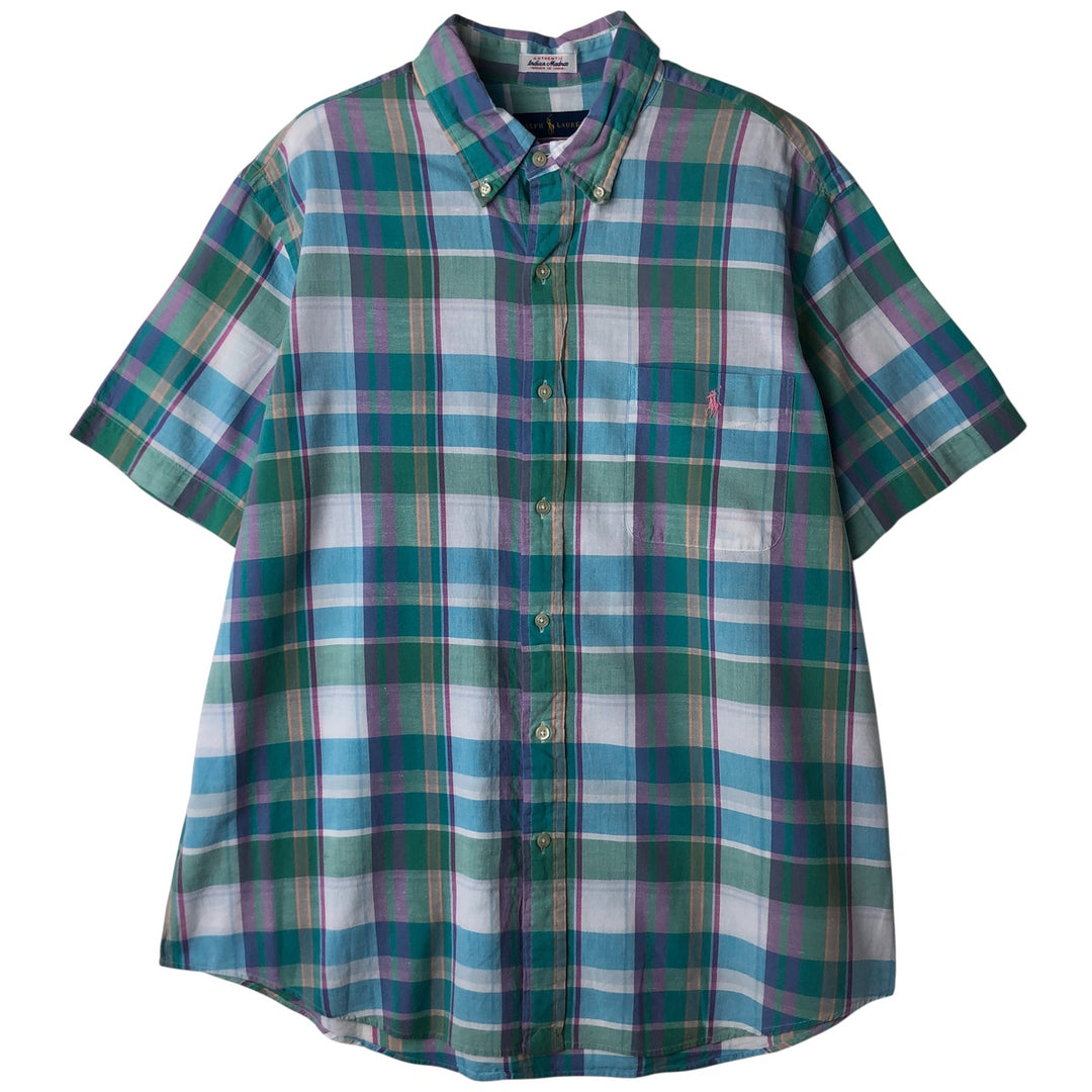 Ralph Lauren Madras Check Short Sleeve Button Down Check Shirt Men's XL cotton Emerald green Vintage Second Hand