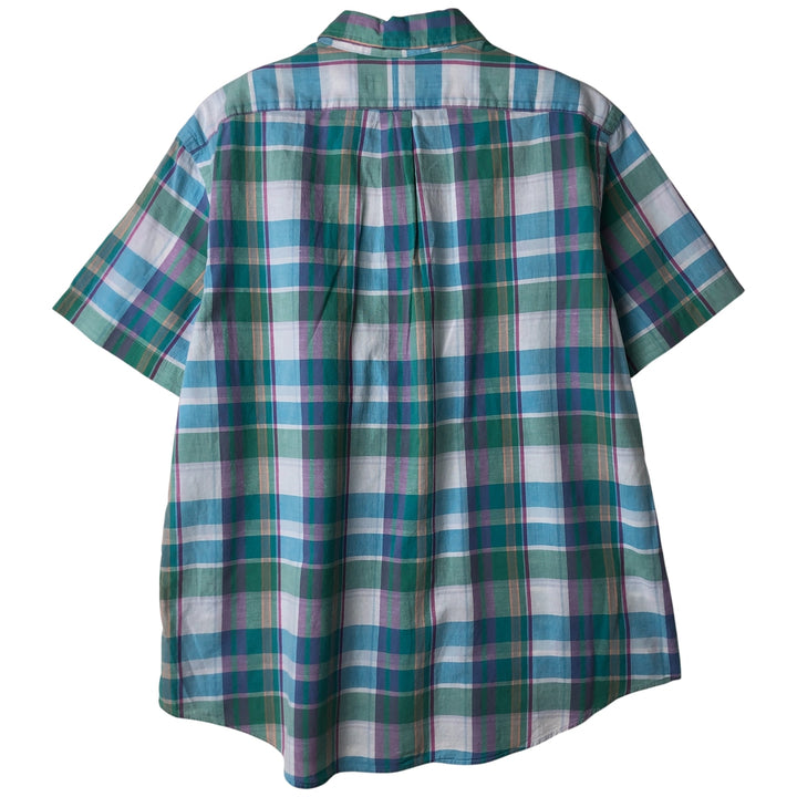 Ralph Lauren Madras Check Short Sleeve Button Down Check Shirt Men's XL cotton Emerald green Vintage Second Hand