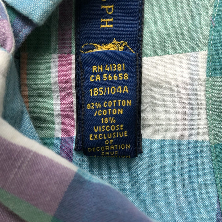 Ralph Lauren Madras Check Short Sleeve Button Down Check Shirt Men's XL cotton Emerald green Vintage Second Hand