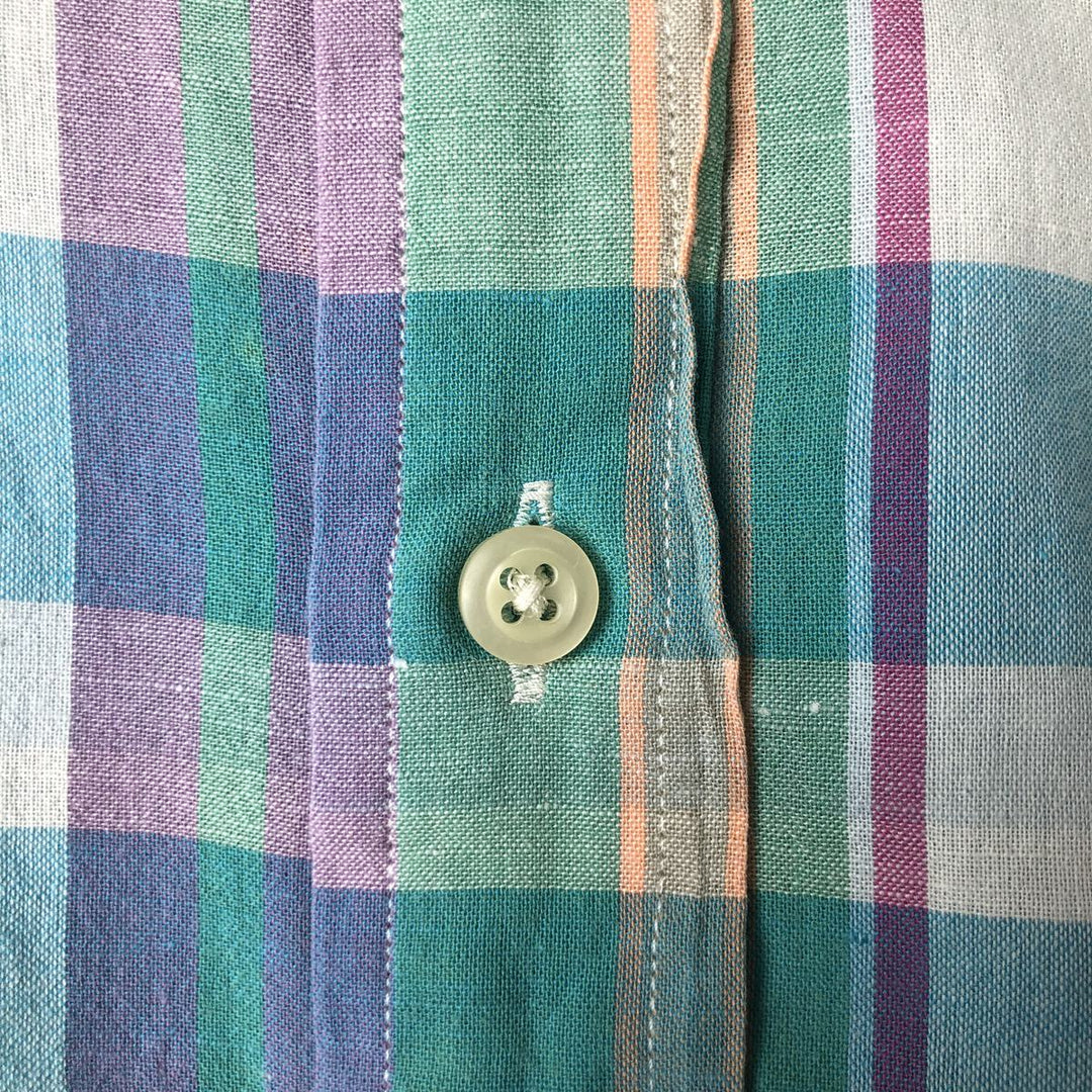 Ralph Lauren Madras Check Short Sleeve Button Down Check Shirt Men's XL cotton Emerald green Vintage Second Hand