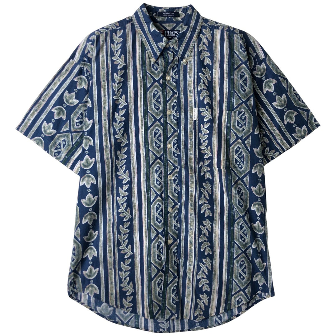 Ralph Lauren CHAPS Chaps, all-over print, short-sleeved button-down shirt, men's size M cotton navy blue type Vintage Second Hand