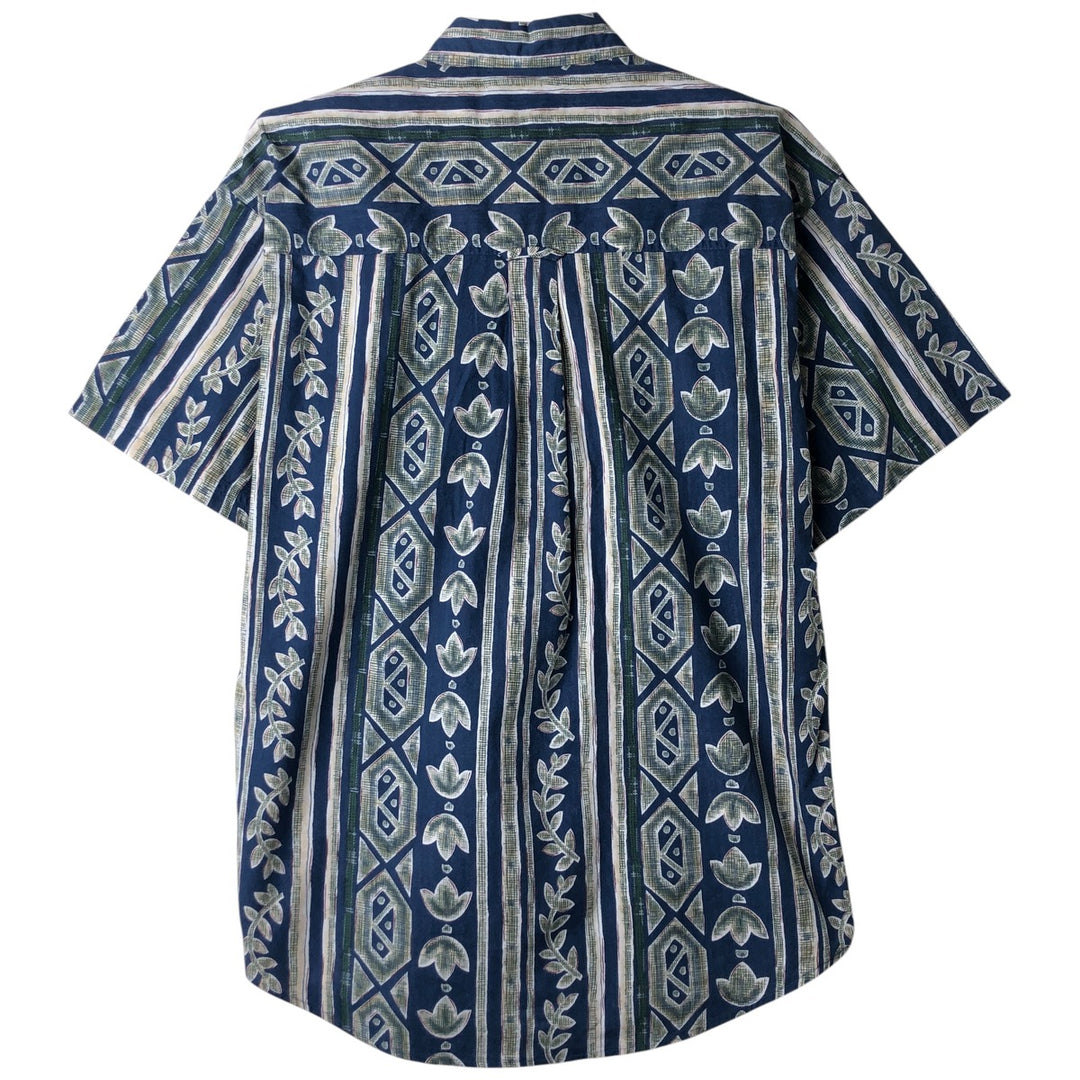 Ralph Lauren CHAPS Chaps, all-over print, short-sleeved button-down shirt, men's size M cotton navy blue type Vintage Second Hand