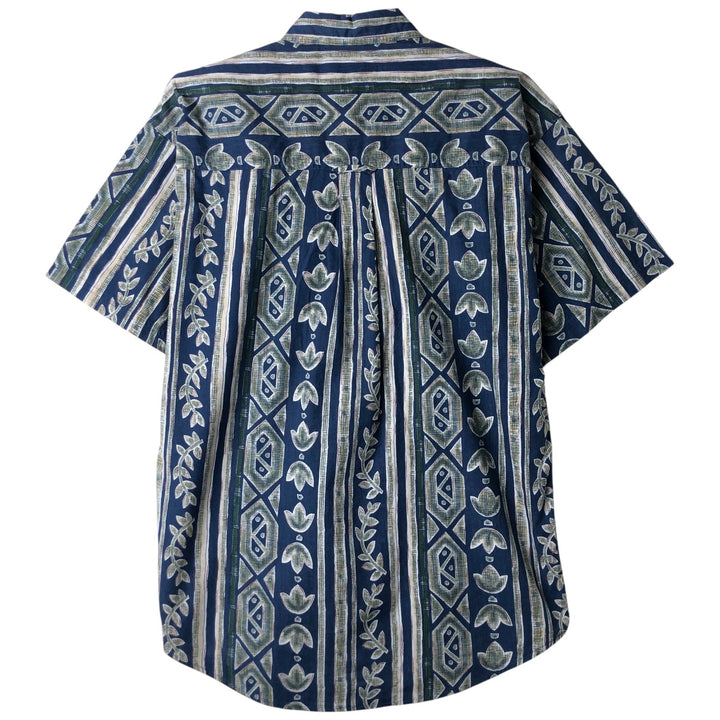 Ralph Lauren CHAPS Chaps, all-over print, short-sleeved button-down shirt, men's size M cotton navy blue type Vintage Second Hand