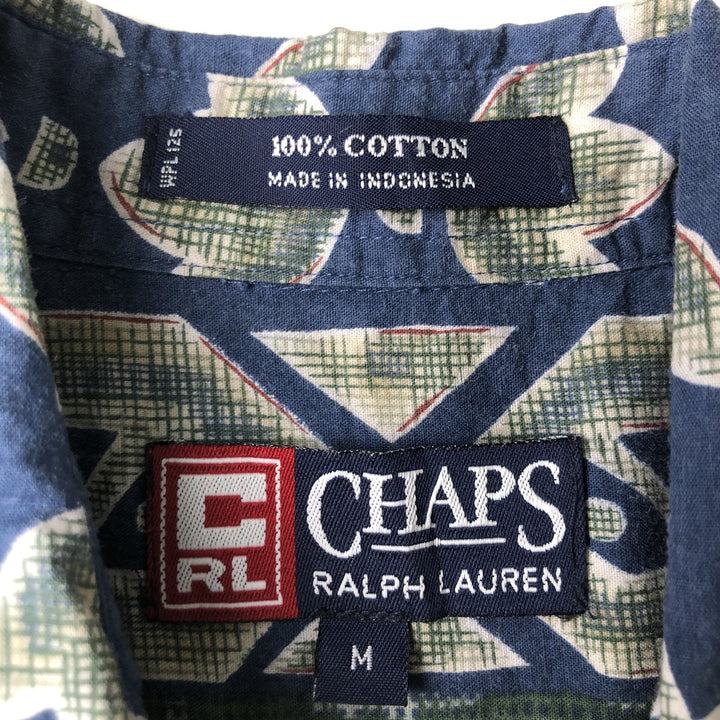 Ralph Lauren CHAPS Chaps, all-over print, short-sleeved button-down shirt, men's size M cotton navy blue type Vintage Second Hand