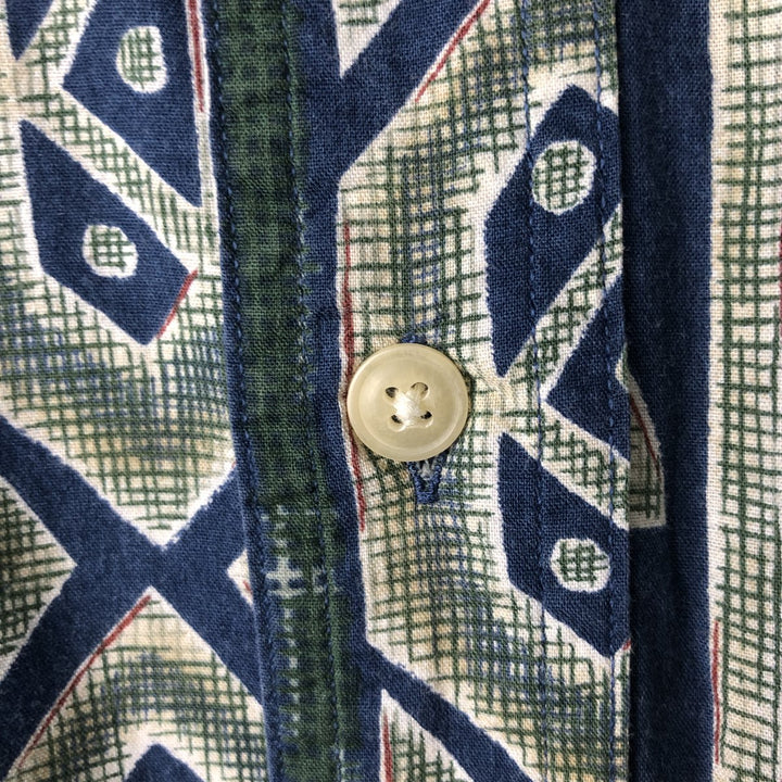 Ralph Lauren CHAPS Chaps, all-over print, short-sleeved button-down shirt, men's size M cotton navy blue type Vintage Second Hand