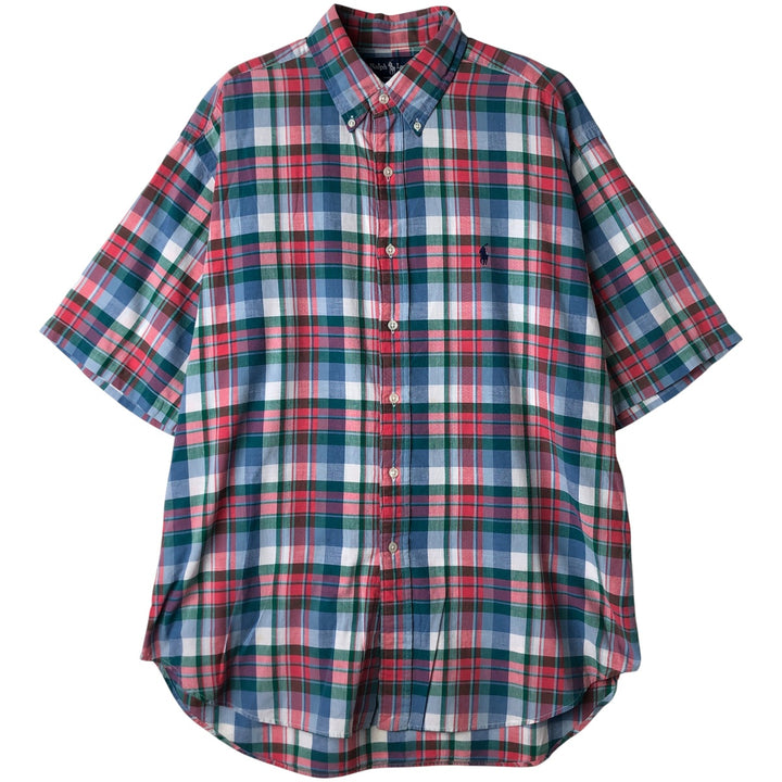 Ralph Lauren BLAKE Madras Check Short Sleeve Button Down Check Shirt Men's L size cotton blue type Vintage Second Hand