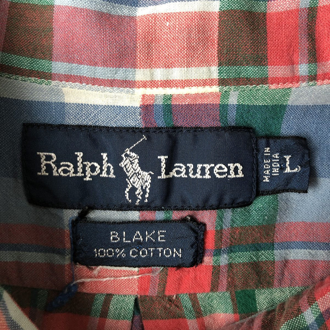 Ralph Lauren BLAKE Madras Check Short Sleeve Button Down Check Shirt Men's L size cotton blue type Vintage Second Hand