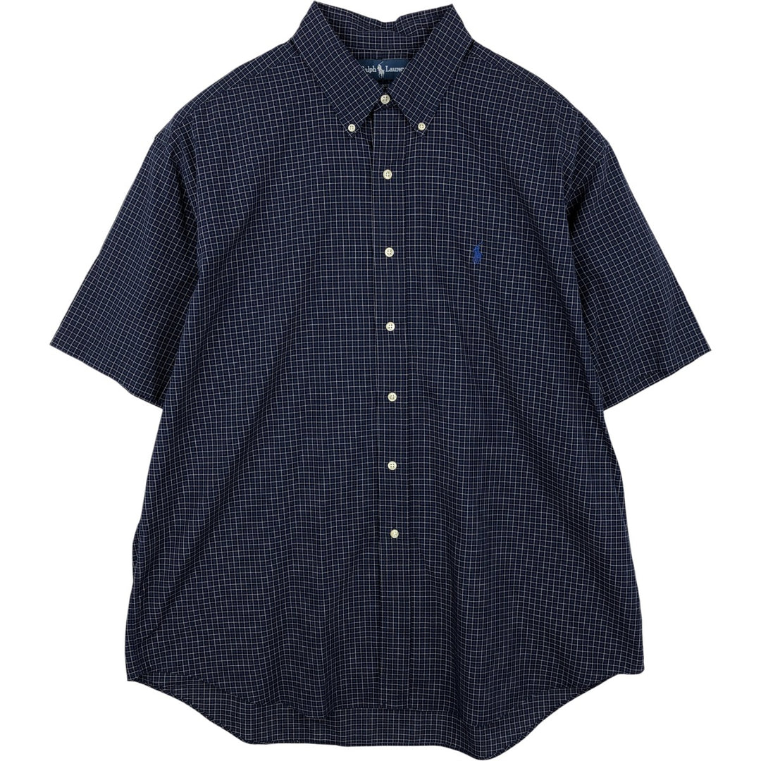 Ralph Lauren BLAKE short sleeve button down check shirt men's XL size cotton navy blue type Vintage Second Hand