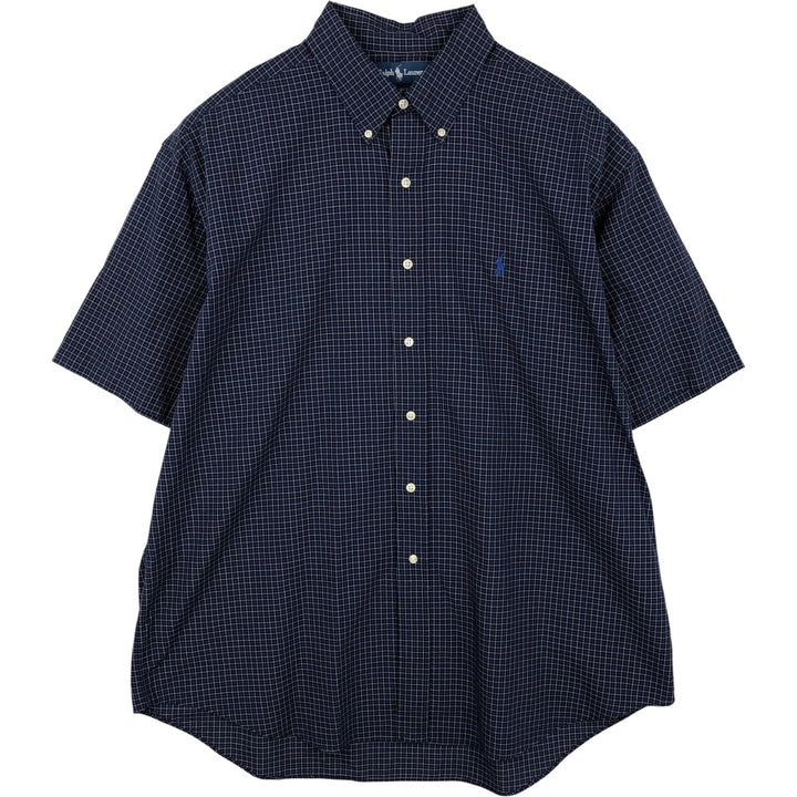 Ralph Lauren BLAKE short sleeve button down check shirt men's XL size cotton navy blue type Vintage Second Hand