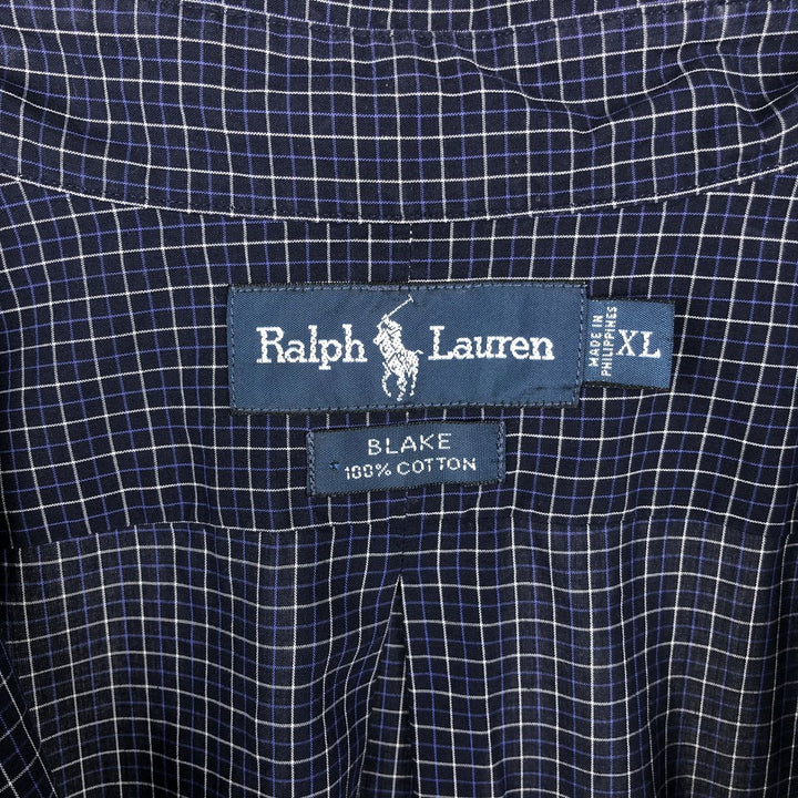 Ralph Lauren BLAKE short sleeve button down check shirt men's XL size cotton navy blue type Vintage Second Hand