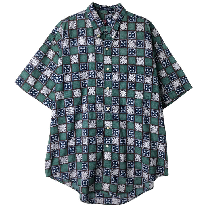 Ralph Lauren CHAPS all-over print short-sleeved button-down shirt, men's size L cotton navy blue type Vintage Second Hand