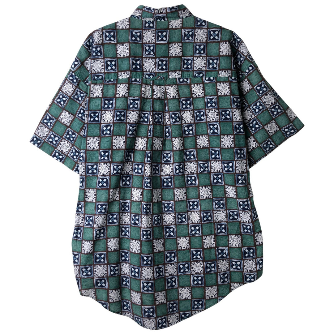 Ralph Lauren CHAPS all-over print short-sleeved button-down shirt, men's size L cotton navy blue type Vintage Second Hand