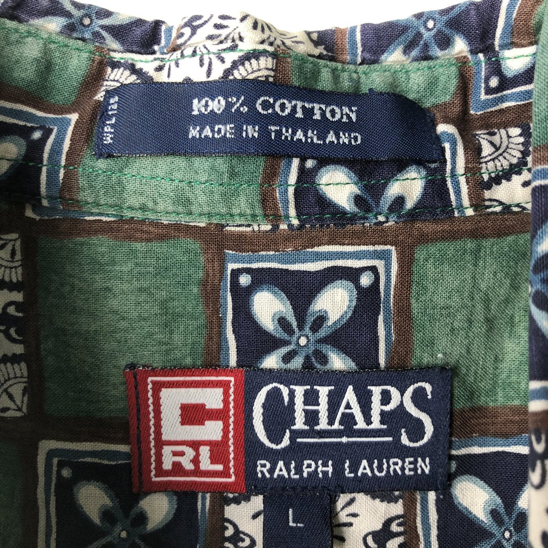 Ralph Lauren CHAPS all-over print short-sleeved button-down shirt, men's size L cotton navy blue type Vintage Second Hand