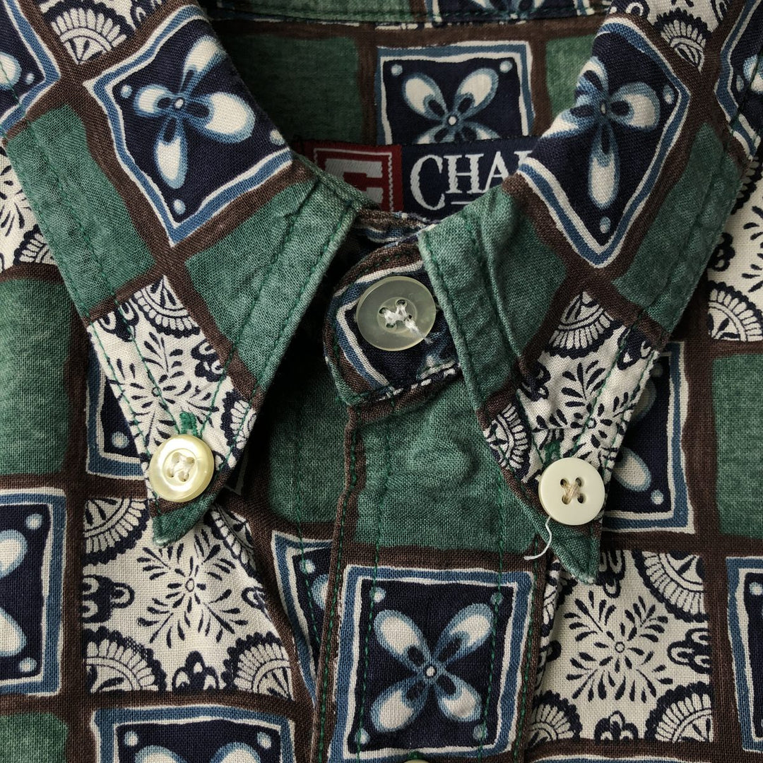 Ralph Lauren CHAPS all-over print short-sleeved button-down shirt, men's size L cotton navy blue type Vintage Second Hand