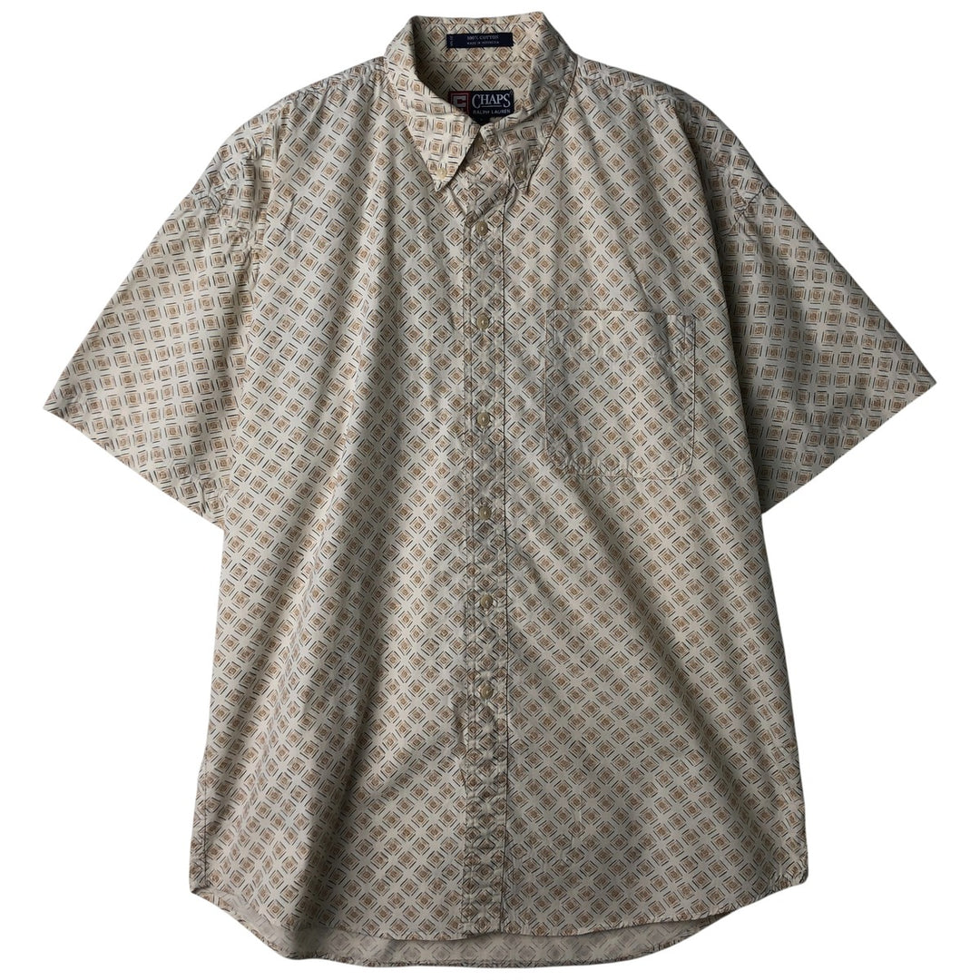 Ralph Lauren CHAPS all-over print short-sleeved button-down shirt, men's size L cotton unbleached Vintage Second Hand