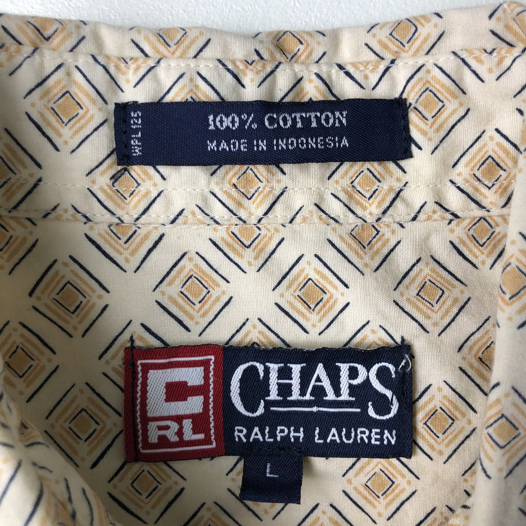 Ralph Lauren CHAPS all-over print short-sleeved button-down shirt, men's size L cotton unbleached Vintage Second Hand