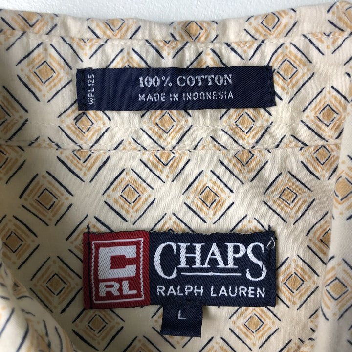 Ralph Lauren CHAPS all-over print short-sleeved button-down shirt, men's size L cotton unbleached Vintage Second Hand