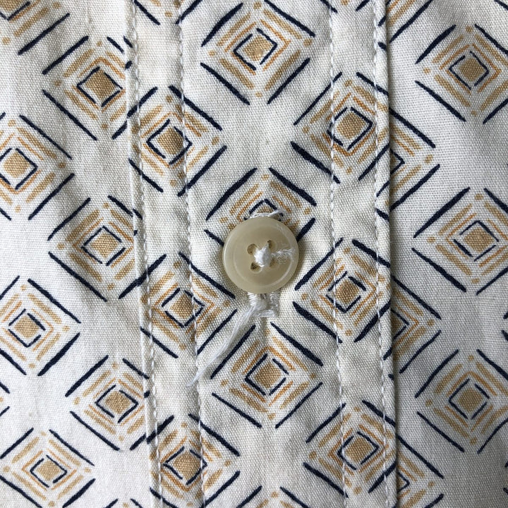 Ralph Lauren CHAPS all-over print short-sleeved button-down shirt, men's size L cotton unbleached Vintage Second Hand